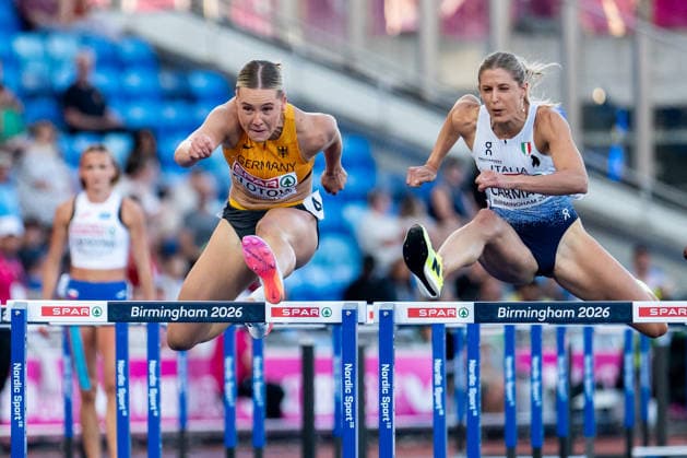 10.08.2026, GBR, Leichtathletik, Europameisterschaft 2026, Abendsession Tag 1, Birmingham Lia Flotow ( Deutschland ), Giada Carmassi ( Italien ), 100 Meter Hürden Sprint Damen, Vorlauf Birmingham Alexander Stadium England Großbritannien *** August 10, 2026, GBR, Track and Field, 2026 European Championships, Evening Session, Day 1, Birmingham: Lia Flotow (Germany), Giada Carmassi (Italy), Women’s 100-meter Hurdles, Heats, Birmingham Alexander Stadium, England, Great Britain Copyright: xNordphoto Memmlerx