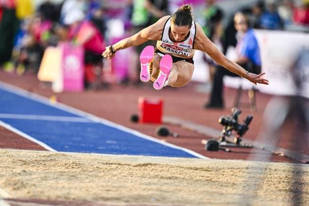 Belgian Ilona Masson pictured in action during the qualifications of the women s triple jump event at the European Athletics Championships (August 10-18) in Birmingham, United Kingdom, on Monday 10 August 2026. ERICxLALMAND  x183105645x