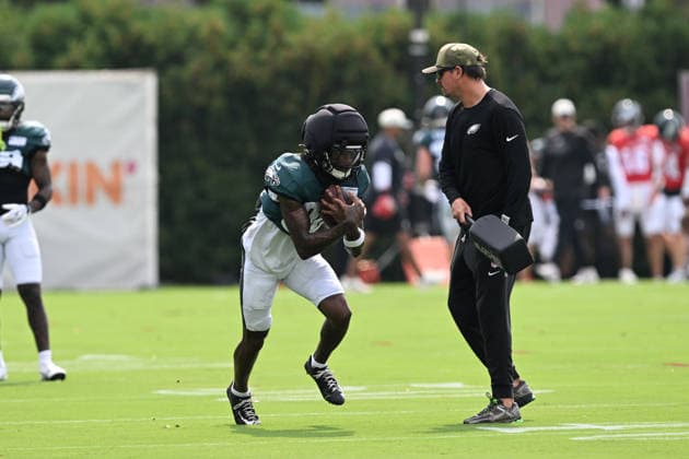 PHILADELPHIA, PA - AUGUST 10: Philadelphia Eagles wide receiver Quez Watkins 86 runs a drill during the Philadelphia Eagles training camp on August 10th, 2026 at Jefferson Health Training Complex in Philadelphia, PA. (Photo by Terence Lewis Icon Sportswire) NFL, American Football Herren, USA AUG 10 Eagles Training Camp EDITORIAL USE ONLY Icon260810073