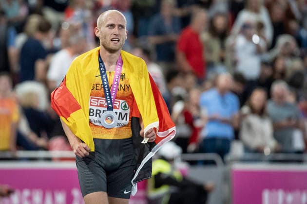 BIRMINGHAM, GREAT BRITAIN - AUGUST 10, 2026 : Silver over 5000m for Florian BREMM (GER Germany) during the European Athletics Championships at Alexander Stadium on August 10, 2026 in Birmingham, Great Britain. Nordrhein-Westfalen Great Britain Copyright: xLeahxKohringx