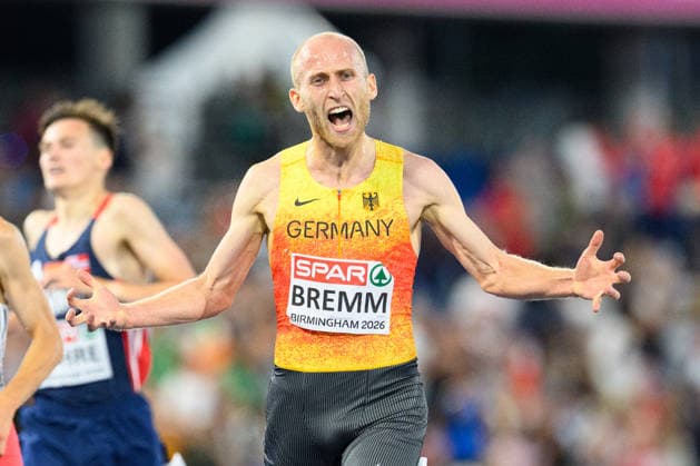 BIRMINGHAM, GREAT BRITAIN - August 10: Florian Bremm (Germany) celebrating after finishing second at the 5000 metres run during the European Athletics Championships 2026 at Alexander Stadium in Birmingham, Great Britain (Photo by Sven Beyrich Sports Press Photo)  Copyright: xSvenxBeyrich SportsxPressxPhotox Sportspressphoto_SPR204144