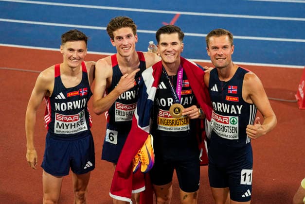 European Athletics Outdoor Championships 2026 - Day 1 Birmingham, England 20260810. Jakob Asserson Ingebrigtsen, Filip Mangen Ingebrigtsen, Andreas Fjeld Halvorsen and Magnus Tuv Myhre during the European Athletics Championships 2026 at Alexander Stadium in Birmingham on Monday. Photo: Beate Oma Dahle NTB Birmingham England EDITORIAL USE ONLY. RESTRICTED USE FOR BETTING COMPANIES Ref:_SPONmfXTOZUVTg.jpg *** 2026 European Athletics Outdoor Championships, Day 1, Birmingham, England, August 10, 2026: Jakob Asserson Ingebrigtsen, Filip Mangen Ingebrigtsen, Andreas Fjeld Halvorsen and Magnus Tuv Myhre during the 2026 European Athletics Championships at Alexander Stadium in Birmingham on Monday. Photo: Beate Oma Dahle, NTB, Birmingham, England. EDITORIAL USE ONLY. RESTRICTED USE FOR BETTING COMPANIES.  Copyright: xBeatexOmaxDahlex xNTBx