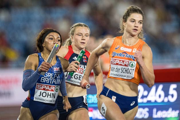 260810 Henriette Jaeger of Noway competes in mixed 4x400 meter relay during day 1 of the 2026 European Athletics Championships on August 10, 2026 in Birmingham. Photo: Maxim Thore BILDBYRAN kod MT MT1064 friidrott athletics friidrett friidrotts-em em friidretts-em 2026 european athletics championships 1 bbeng norge stafett relay *** August 10, 2026: Henriette Jaeger of Norway competes in the mixed 4x400-meter relay on Day 1 of the 2026 European Athletics Championships on August 10, 2026 in Birmingham. Photo by Maxim Thore. BILDBYRAN code MT MT1064 track and field athletics friidrett friidrotts em em friidretts em 2026 European Athletics Championships 1 BBeng Norway relay  Copyright: MAXIMxTHORE BB260810MT180