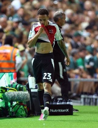 Ethan Sutherland of Exeter City is sent off Plymouth Argyle v Exeter City, EFL Carabao Cup, First Round, Football, Home Park, Plymouth, UK - 10 Aug 2026Plymouth Home Park United Kingdom EDITORIAL USE ONLY No use with unauthorised audio, video, data, fixture lists, club league logos or live services. Online in-match use limited to 120 images, no video emulation. No use in betting, games or single club league player publications.  Copyright: xKieranxMcManus Shutterstockx 17061087bl