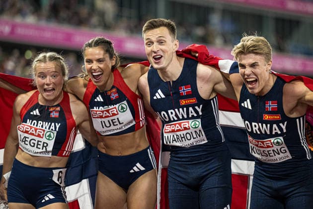 260810 Henriette Jaeger of Norway, Amalie Iuel of Norway, Karsten Warholm of Norway and Andreas Ofstad Kulseng of Norway celebrate after competing in mixed 4x400 meter relay during day 1 of the 2026 European Athletics Championships on August 10, 2026 in Birmingham. Photo: Mathias Bergeld BILDBYRAN kod MB MT1064 friidrott athletics friidrett friidrotts-em em friidretts-em 2026 european athletics championships 1 bbeng norge jubel stafett relay *** August 10, 2026: Henriette Jaeger of Norway, Amalie Iuel of Norway, Karsten Warholm of Norway, and Andreas Ofstad Kulseng of Norway celebrate after competing in the mixed 4x400-meter relay on Day 1 of the 2026 European Athletics Championships on August 10, 2026 in Birmingham. Photo by Mathias Bergeld. BILDBYRAN code MB MT1064. track and field, athletics, friidrett, friidrotts EM, 2026 European Athletics Championships, 1 BBENG, Norway, celebration, relay  Copyright: MATHIASxBERGELD BB260810MB137