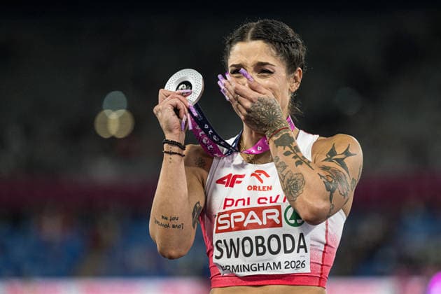 260810 Ewa Swoboda of Poland celebrates after women™s 100 meter in during day 1 of the 2026 European Athletics Championships on August 10, 2026 in Birmingham. Photo: Mathias Bergeld BILDBYRAN kod MB MT1064 friidrott athletics friidrett friidrotts-em em friidretts-em 2026 european athletics championships 1 bbeng jubel *** 260810 Ewa Swoboda of Poland celebrates after the women’s 100-meter race on Day 1 of the 2026 European Athletics Championships on August 10, 2026 in Birmingham. Photo by Mathias Bergeld. BILDBYRAN code MB MT1064. track and field, athletics, friidrett, friidrotts EM, 2026 European Athletics Championships, 1, celebration  Copyright: MATHIASxBERGELD BB260810MB141