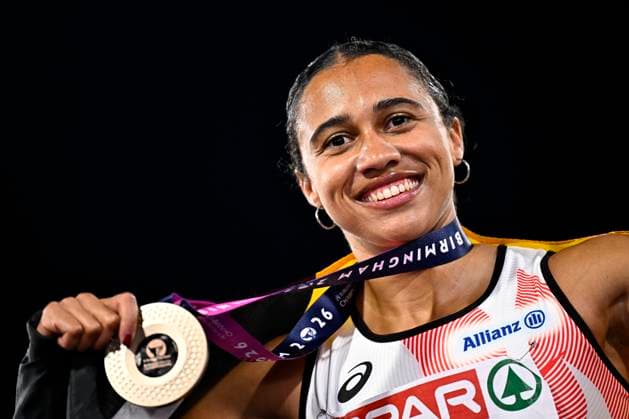 European Athletics Championships Birmingham 2026 - day 1 BIRMINGHAM, ENGLAND - AUGUST 10 : Nkansa Delphine (BEL) with her medal after the 100m final on day 1 of the Birmingham 2026 European Athletics Championships on August 10, 2026 in Birmingham, England, 10 08 2026 Birmingham ENGLAND  Copyright: xTomasxSiskx