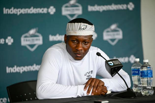 August 10, 2026, Philadelphia, Pennsylvania, United States: EagleÃ¢â‚¬â ¢s WR HOLLYWOOD BROWN (0) at a post practice presser at training camp held at the Jefferson Health Training Complex in Philadelphia Pa NFL, American Football Herren, USA 2026: Philadelphia Eagles Training Camp  - ZUMArf1_ 20260810_zaf_rf1_031 Copyright: xRickyxFitchettx