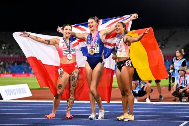 European Athletics Championships Birmingham 2026 - day 1 BIRMINGHAM, ENGLAND - AUGUST 10 : Nkansa Delphine (BEL) with her bronze medal after the 100m final on day 1 of the Birmingham 2026 European Athletics Championships on August 10, 2026 in Birmingham, England, 10 08 2026 Birmingham ENGLAND  Copyright: xTomasxSiskx