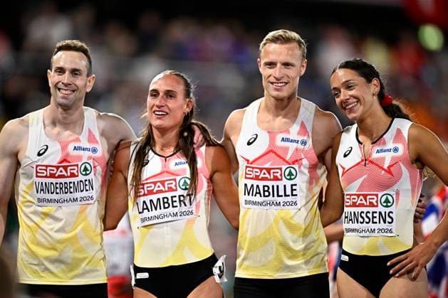European Athletics Championships Birmingham 2026 - day 1 BIRMINGHAM, ENGLAND - AUGUST 10 : Vanderbemden Robin (BEL), Lambert Kylie (BEL), Mabille Florent (BEL) and Hanssens Ilana (BEL) in action during the 4x400m mixed on day 1 of the Birmingham 2026 European Athletics Championships on August 10, 2026 in Birmingham, England, 10 08 2026 Birmingham ENGLAND  Copyright: xTomasxSiskx