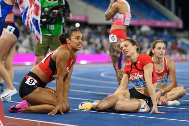 BIRMINGHAM, GREAT BRITAIN - August 10: Salome Kora (Switzerland) and Geraldine Di Tizio-Frey (Switzerland) looking dejected after the 100 metres final during the European Athletics Championships 2026 at Alexander Stadium in Birmingham, Great Britain (Photo by Sven Beyrich Sports Press Photo)  Copyright: xSvenxBeyrich SportsxPressxPhotox Sportspressphoto_SPR204156