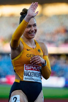 BIRMINGHAM, GREAT BRITAIN - AUGUST 10, 2026 : Gina LÜCKENKEMPER (GER Germany) competing in the 100m semi final during the European Athletics Championships at Alexander Stadium on August 10, 2026 in Birmingham, Great Britain. Nordrhein-Westfalen Great Britain Copyright: xLeahxKohringx