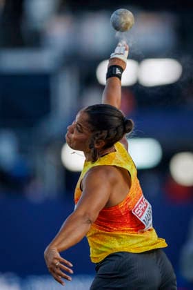 BIRMINGHAM, GREAT BRITAIN - AUGUST 10, 2026 : Yemisi MABRY (GER Germany) competing in the shot put final during the European Athletics Championships at Alexander Stadium on August 10, 2026 in Birmingham, Great Britain. Oregon Great Britain Copyright: xAxelxKohringx