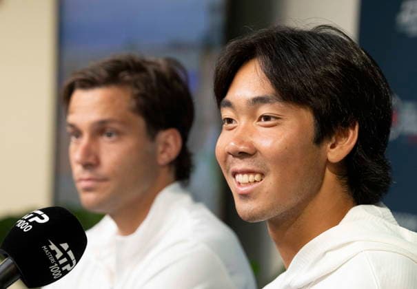 August 10, 2026, Montreal, Pq, Canada: Alexis Galarneau, left and Duncan Chan of Canada speak during a press conference, PK, Pressekonferenz following their quarterfinal doubles loss at the National Bank Open in Montreal on Monday, Aug. 10, 2026. Canada News - August 10, 2026  - ZUMAc35_ 20260810_zaf_c35_039 Copyright: xChristinnexMuschix