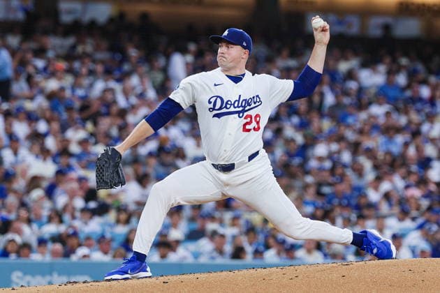 MLB, Baseball Herren, USA - Los Angeles Dodgers vs Kansas City Royals Dodgers starting pitcher Tarik Skubal throws a pitch in the second inning of an MLB game between the Los Angeles Dodgers and Kansas City Royals at Uniqlo Field in Dodger Stadium in Los Angeles, California, USA, 10 August 2026. LOS ANGELES CALIFORNIA United States  Copyright: xCHRISxTORRESx