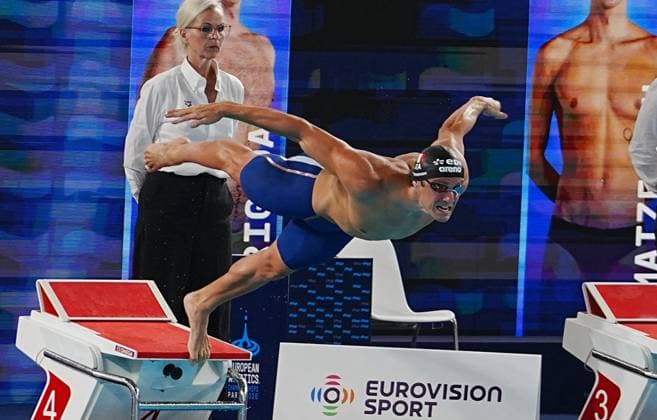 10 Aout European Aquatics Championships Paris 2026 Laurent Lairys MAXPPP - Martinenghi Nicolo of Italie During the 1 2 finale 100 Breaststroke at the European Swimming Championships at the Greater Paris Metropolis Olympic Aquatics Centre in Paris (France) on August 10, 2026.Credit Laurent Lairys paris FRANCE  Copyright: xMAXPPPxLaurentxLairysx LLR202608119141 LLR202608119141