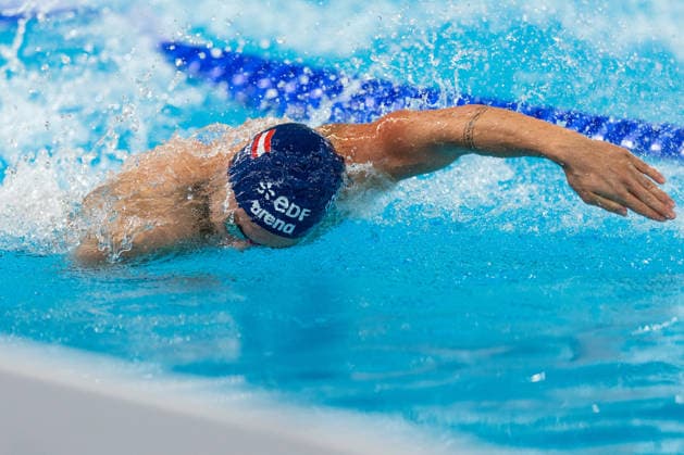 SWIMMING - EAC 2026 PARIS,FRANCE,11.AUG.26 - SWIMMING - European Aquatics Championships Paris 2026, 100m freestyle, men. Image shows Lukas Edl (AUT).  GEPAxpictures xPhilippxBrem