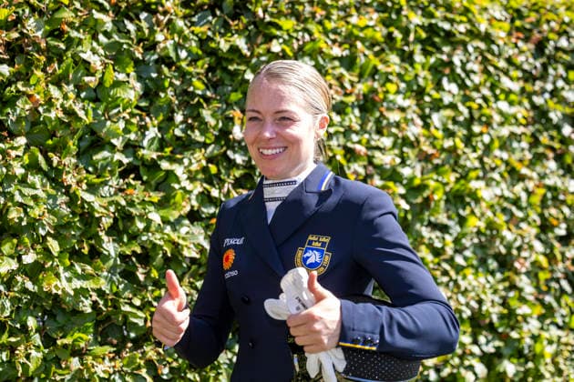 Aachen Rebecka MaluÃ on och Johnnie Walker efter sin VM-premiär, Ekipaget fick 68,71 procent. Photo Roland Thunholm Code: 718 35 ***BETALBILD*** Aachen Germany x71835x *** Aachen: Rebecka MaluÃ and Johnnie Walker after their World Championship debut. The pair scored 68.71 percent. Photo: Roland Thunholm Code 718 35 ***PAID IMAGE*** Aachen, Germany x71835x  Copyright: xRolandxThunholm ttx RYTTAR-VM DRESSYR