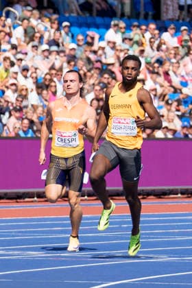 BIRMINGHAM, GREAT BRITAIN - AUGUST 11, 2026 : Lucas ANSAH-PEPRAH (GER Germany) competing in the 100m heats during the European Athletics Championships at Alexander Stadium on August 11, 2026 in Birmingham, Great Britain. Nordrhein-Westfalen Great Britain Copyright: xLeahxKohringx
