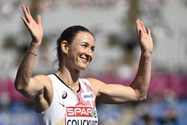 Belgian Paulien Couckuyt celebrates as she won her heat in the semifinals of the Women 400m Hurdles race, on the second day of the European Athletics Championships (August 10-18) in Birmingham, United Kingdom, on Tuesday 11 August 2026. ERICxLALMAND  x183144618x