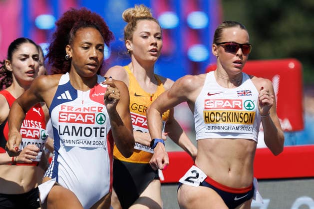 BIRMINGHAM, GREAT BRITAIN - AUGUST 11, 2026 : Rénelle LAMOTE (FRA France), Keely HODGKINSON (GBR Great Britain), Smilla KOLBE (GER Germany) competing in the 800m (R1) during the European Athletics Championships at Alexander Stadium on August 11, 2026 in Birmingham, Great Britain. Oregon Great Britain Copyright: xAxelxKohringx