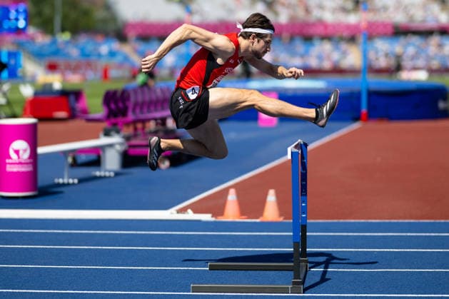 BIRMINGHAM, UNITED KINGDOM - AUGUST 11: Dany Brand of Switzerland competes in the Men s 400m Hurdles during the European Athletics Championships at Alexander Stadium on August 11, 2026 in Birmingham, United Kingdom. England United Kingdom Copyright: xBEAUTIFULxSPORTS TobiasxLacknerx