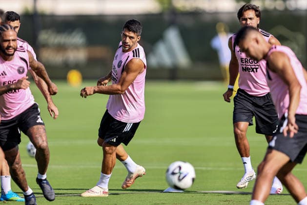 FORT LAUDERDALE, FL - AUGUST 11: Luis Suarez (9) of Inter Miami CF is seen during an Inter Miami Training Session at Florida Blue Training Center on August 11, 2026 in Fort Lauderdale, Florida. (Photo by Chris Arjoon Icon Sportswire) SOCCER: AUG 11 Inter Miami CF Training EDITORIAL USE ONLY Icon26081100000007