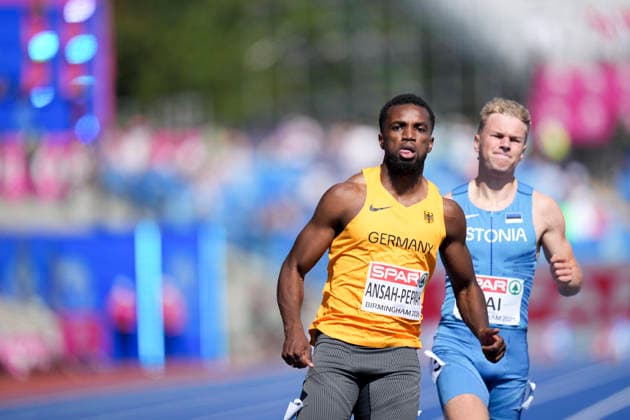 ATHLETICS - European Athletics Championships BIRMINGHAM,ENGLAND,11.AUG.26 - ATHLETICS - European Athletics Championships,100m Men, qualification. Image shows Lucas Ansah-Peprah (GER).  GEPAxpictures xRanjithxKumar