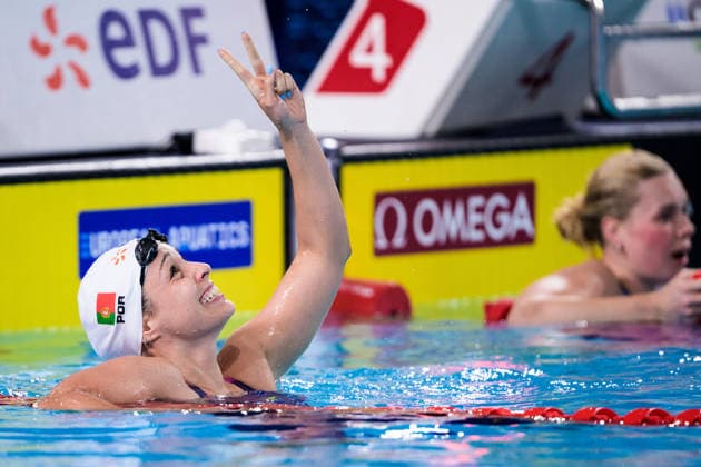 260811 Camila Rodrigues Rebelo of Portugal celebrates after competing in women™s 200 meters backstroke swimming final during day twelve of the 2026 European Aquatics Championships on August 11, 2026 in Saint-Denis. Photo: Joel Marklund BILDBYRAN kod JM JM0839 bbeng simning swimming svomming 2026 european aquatics championships em dam jubel *** August 11, 2026: Camila Rodrigues Rebelo of Portugal celebrates after competing in the women’s 200-meter backstroke final on the twelfth day of the 2026 European Aquatics Championships on August 11, 2026 in Saint Denis. Photo by Joel Marklund. BILDBYRAN code JM JM0839 bbeng swimming 2026 European Aquatics Championships women’s celebration  Copyright: JOELxMARKLUND BB260811JM158