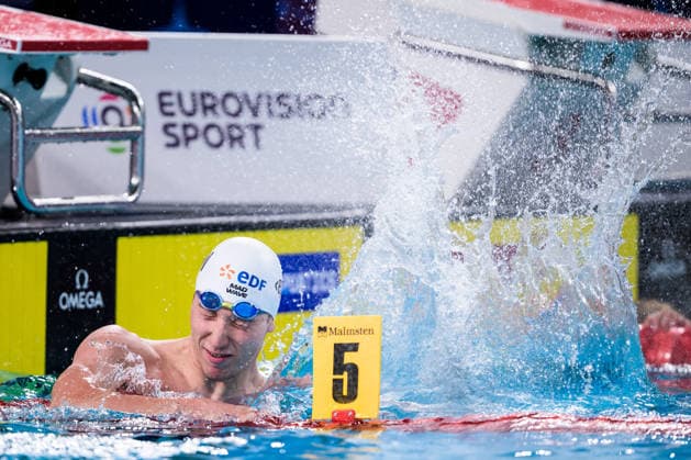 260811 Egor Kornev of Neutral Athletes B (Russia) celebrates after competing in men™s 50 meters butterfly swimming final during day twelve of the 2026 European Aquatics Championships on August 11, 2026 in Saint-Denis. Photo: Joel Marklund BILDBYRAN kod JM JM0839 bbeng simning swimming svomming 2026 european aquatics championships em jubel Ryssland Russia *** 260811 Egor Kornev of Neutral Athletes B Russia celebrates after competing in the men’s 50-meter butterfly swimming final on the twelfth day of the 2026 European Aquatics Championships on August 11, 2026 in Saint Denis. Photo by Joel Marklund. BILDBYRAN code JM JM0839 bbeng swimming 2026 European Aquatics Championships EM celebration Russia  Copyright: JOELxMARKLUND BB260811JM159