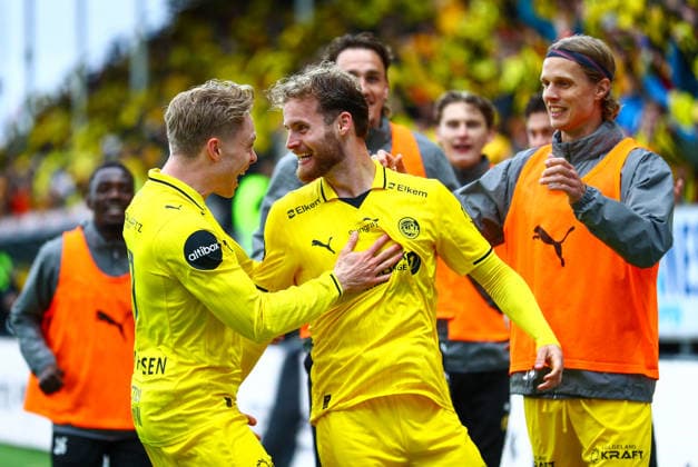 Fotball, Champions League 2025 2026: Bodo Glimt - Union Saint-Gilloise Bodo 20260811. Celebration after a goal during the Champions League qualifying match between Bodo Glimt and Union Saint-Gilloise at Aspmyra Stadium. Photo: Mats Torbergsen NTB Bodo Norge EDITORIAL USE ONLY. RESTRICTED USE FOR BETTING COMPANIES Ref:_SPO2W95UEwi4rc.jpg *** Soccer, Champions League 2025–2026 Bodo Glimt Union Saint Gilloise Bodo 20260811 Celebration after a goal during the Champions League qualifying match between Bodo Glimt and Union Saint Gilloise at Aspmyra Stadium Photo Mats Torbergsen NTB Bodo Norway EDITORIAL USE ONLY RESTRICTED USE FOR BETTING COMPANIES  Copyright: xMatsxTorbergsenx xNTBx