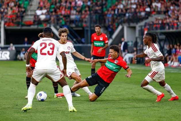 NIJMEGEN , 08-07-2026 , Stadium De Goffert , season 2026 2027 , Third qualifying round UEFA Champions League 2nd leg football , match between NEC Nijmegen and Olympiacos , picture shows NEC player Tobias Storm NEC - Olympiacos  x205633722x Copyright: