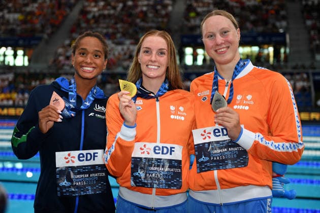 2026-08-11 2026 European Aquatics Championships PARIS, FRANCE - AUGUST 11: Sara Curtis of Italy, Marrit Steenbergen of the Netherlands, Maaike de Waard of the Netherlands during 2026 European Aquatics Championships on August 11, 2026 in Paris, France. (Photo by Nikola Krstic BSR Agency) Paris France Content not available for redistribution in The Netherlands directly or indirectly through any third parties. Copyright: xBSRxAgencyx