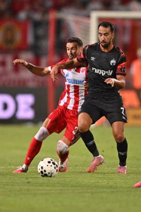 CRVENA ZVEZDA vs HAPOEL BEER SHEVA RADE KRUNIC vs ELIEL PERETZ football Crvena zvezda vs Hapoel Ber Sheva Champions league qualification match at Rajko Mitic stadium , Belgrade 27.08.2026 PHOTO FOOTBALL, CRVENA ZVEZDA, RED STAR, UEFA CHAMPIONS LEAGUE QUALIFICATIONS, HAPOEL BEER SHEVA Belgrade Rajko Mitic stadium Serbia Copyright: xMarkoxMetlasx xMNxPressx