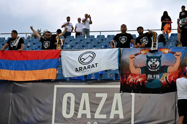 CELJE; SLOVENIA - ARMENIA 11: Team Ararat-Armenia fans before the UEFA Champions League QR-3 second match between Celje (Slovenia) and Ararat-Armenia (Armenia) at Stadion Celje, Celje on August 11, 2026 in Celje, Slovenia. (Photo by Igor Kupljenik Sports Press Photo).  Copyright: xIgorxKupljenikx xSPPx Sportspressphoto_SPR204327
