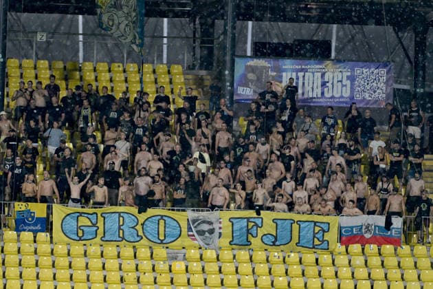 CELJE; SLOVENIA - ARMENIA 11: Team Celje fans during the UEFA Champions League QR-3 second match between Celje (Slovenia) and Ararat-Armenia (Armenia) at Stadion Celje, Celje on August 11, 2026 in Celje, Slovenia. (Photo by Igor Kupljenik Sports Press Photo).  Copyright: xIgorxKupljenikx xSPPx Sportspressphoto_SPR204339