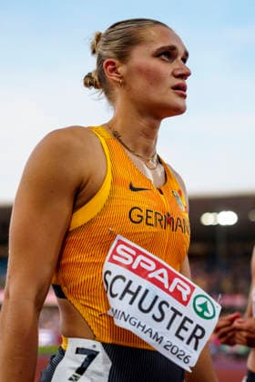 BIRMINGHAM, GREAT BRITAIN - AUGUST 11, 2026 : Franziska SCHUSTER (GER Germany) falls down competing in the 100m hurdles semifinal during the European Athletics Championships at Alexander Stadium on August 11, 2026 in Birmingham, Great Britain. Great Britain Copyright: xLeahxKohringx