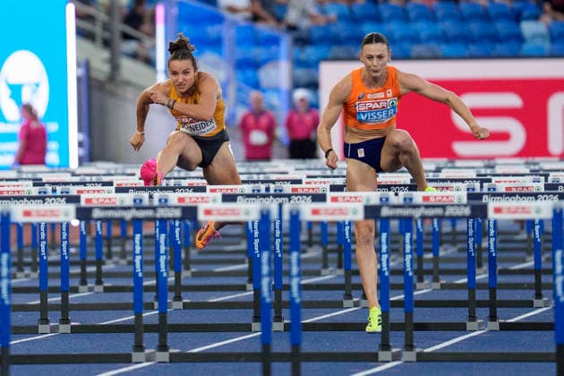 BIRMINGHAM, GREAT BRITAIN - AUGUST 11, 2026 : Franziska SCHUSTER (GER Germany) and Nadine VISSER (NED Netherlands) competing in the 100m hurdles semifinal during the European Athletics Championships at Alexander Stadium on August 11, 2026 in Birmingham, Great Britain. Great Britain Copyright: xLeahxKohringx