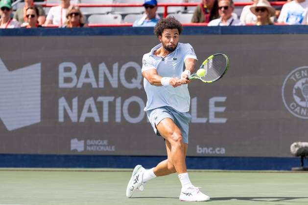August 11, 2026, Montreal, Quebec, Canada: ARTHUR FILS (18) from France backhand in match against Rafael Jodar (20) from Spain in quarter final at Canadian Open at IGA stadium in Montreal, Quebec, Canada on 2026-08-11 Montreal Canada - ZUMAl189 20260811_zsp_l189_040 Copyright: xYannickxLegarex