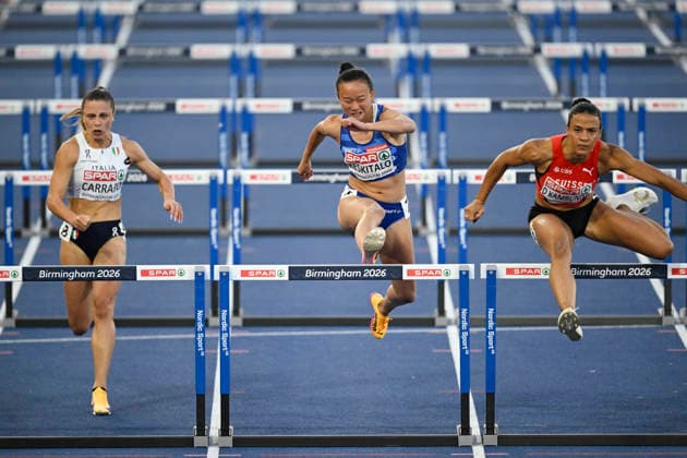 LKS 20260811 Elena Carraro of Italy, Saara Keskitalo of Finland and Ditaji Kambundji of Switzerland during qualification of womens 100m hurdles at the European Athletics Championships in Birmingham, England on August 11, 2026. - ANTTI AIMO-KOIVISTO Birmingham United Kingdom FtZPLX-PArE  Copyright: xAnttixAimo-Koivistox FtZPLX-PArE