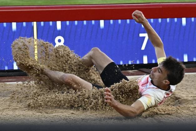 Belgian Yani Sampson pictured in action during the final of the men s Long Jump event on the second day of the European Athletics Championships (August 10-18) in Birmingham, United Kingdom, on Tuesday 11 August 2026. ERICxLALMAND  x183185067x