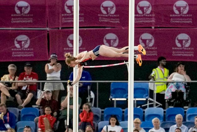 EM i friidrett utendors 2026 - Dag 2 Birmingham, England 20260811. Kitty Faye Friele i ovelsen stav kvinner kvalifisering under EM i friidrett 2026 pa Alexander Stadium i Birmingham tirsdag. Foto: Beate Oma Dahle NTB Birmingham England EDITORIAL USE ONLY. RESTRICTED USE FOR BETTING COMPANIES Ref:_SPOcMZYKSA0gWc.jpg *** 2026 European Outdoor Athletics Championships, Day 2, Birmingham, England, August 11, 2026. Kitty Faye Friele in the women’s pole vault qualifying round at the 2026 European Athletics Championships at Alexander Stadium in Birmingham on Tuesday. Photo: Beate Oma Dahle, NTB, Birmingham, England. EDITORIAL USE ONLY. RESTRICTED USE FOR BETTING COMPANIES.  Copyright: xBeatexOmaxDahlex xNTBx
