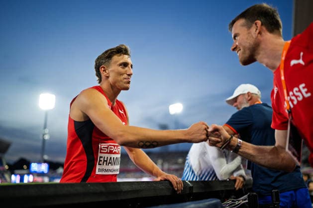 BIRMINGHAM, UNITED KINGDOM - AUGUST 11: Simon Ehammer of Switzerland competes in the Men s Long Jump Final during the European Athletics Championships at Alexander Stadium on August 11, 2026 in Birmingham, United Kingdom. England United Kingdom Copyright: xBEAUTIFULxSPORTS TobiasxLacknerx