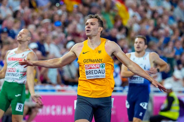 BIRMINGHAM, GREAT BRITAIN - AUGUST 11, 2026 : Jean Paul Bredau (GER Germany) wis his semifinal over 400m during the European Athletics Championships at Alexander Stadium on August 11, 2026 in Birmingham, Great Britain. Great Britain Copyright: xLeahxKohringx