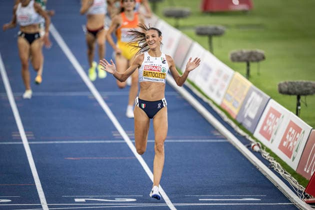 RECORD DATE NOT STATED 11th August 2026; Alexander Stadium, Birmingham, Midlands, England; 2026 European Athletics Championships, Day Two; Nadia Battocletti (ITA) celebrates winning gold in the womens 5000m GodfreyxPitt