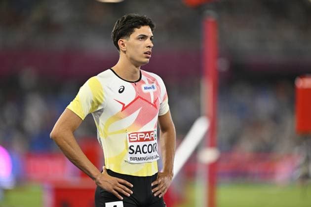 Belgian Jonathan Sacoor reacts after the men s 400m semifinals at on the second day of the European Athletics Championships (August 10-18) in Birmingham, United Kingdom, on Tuesday 11 August 2026. ERICxLALMAND  x183187409x
