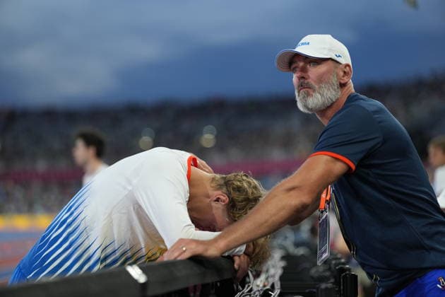 European Athletics Championships in Birmingham, United Kingdom, August 11, 2026, the men s Long Jump finals. Petr Meindlschmid of Czech Republic, left, and his coach Josef Karas. (CTKxPhoto JaroslavxSvoboda) CTKPhotoP2026081107002  CTKPhotoP2026081107002