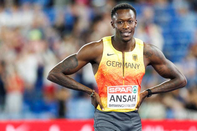 BIRMINGHAM, GREAT BRITAIN - AUGUST 11, 2026 : Owen ANSAH (GER Germany) wins Bronze in the 100m final during the European Athletics Championships at Alexander Stadium on August 11, 2026 in Birmingham, Great Britain. Great Britain Copyright: xAxelxKohringx