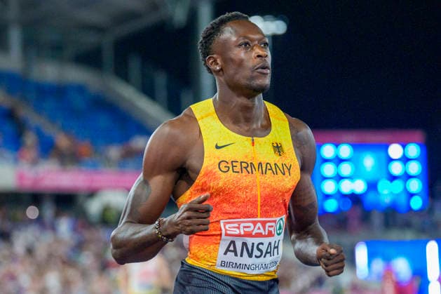 BIRMINGHAM, GREAT BRITAIN - AUGUST 11, 2026 : Owen ANSAH (GER Germany) takes bronze over 100m during the European Athletics Championships at Alexander Stadium on August 11, 2026 in Birmingham, Great Britain. Great Britain Copyright: xLeahxKohringx