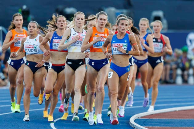 BIRMINGHAM, GREAT BRITAIN - AUGUST 11, 2026: Maureen KOSTER (NED Netherlands), Gresa BAKRAÇI (KOS Kosovo) competing in the 5000m final during the European Athletics Championships at Alexander Stadium on August 11, 2026 in Birmingham, Great Britain. Great Britain Copyright: xAxelxKohringx
